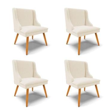 Imagem de Kit 04 Cadeiras Linho Grosso Bege Pés Palito Castanho - DROSSI