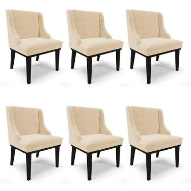 Imagem de Kit 06 Cadeiras De Jantar Suede Bege Base Fixa Madeira - DROSSI