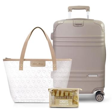 Imagem de Kit Mala De Bordo, Bolsa Transparente E Frascos De Viagem De 10 Peças Bege