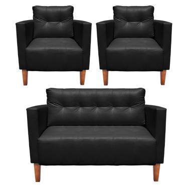 Imagem de Kit Sofá Retrô Namoradeira 2 Lugares E 02 Poltronas Livia Corino Preto - D'rossi