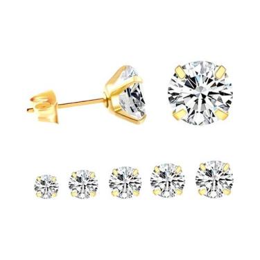 Imagem de Brincos Pequenos De Zircônia Cúbica Em Aço Inoxidável Multicamadas Pra