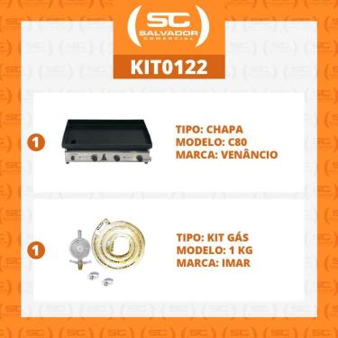 Imagem de Kit - Chapa Gás Inox 80 Cm C80 + Kit Gás - Venâncio