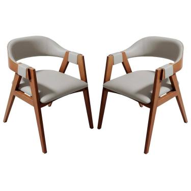 Imagem de Kit 2 Cadeiras de Jantar em Madeira Lina Estofada Couríssimo Palha CCS