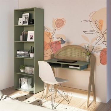 Imagem de Conjunto Sala de Estar com 1 Escrivaninha e 1 Estante Multy 5 Prateleiras Menta