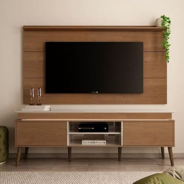 Imagem de Conjunto 2 Peças Painel Slim e Rack Lumina Fita Led Embaixo do Tampo Cinamomo/Off White