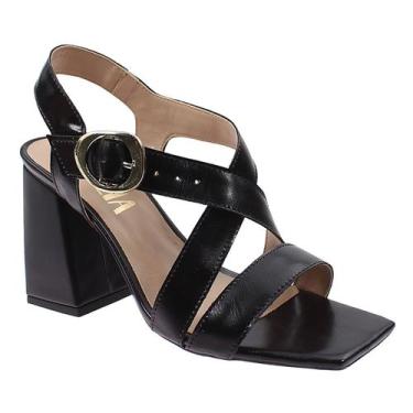 Imagem de Sandália Feminina Véspera Salto Alto Bloco Fivela Tiras Cruzadas Preta