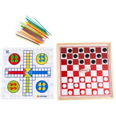 Imagem de Brinquedo Pedagógico Madeira Jogo De Tabuleiro 4 Em 1 Dama, Ludo, Tril