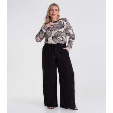 Imagem de Calça Pantalona Linho Plus Size Secret Glam Preto, Plus G4, Preto
