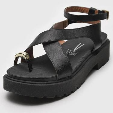 Imagem de Sandália Vizzano Plataforma Tiras Cruzadas Feminina - Preto, 38