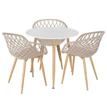 Imagem de Laraz, Mesa de jantar redonda 80 cm branco + 3 cadeiras Clarice Nest N