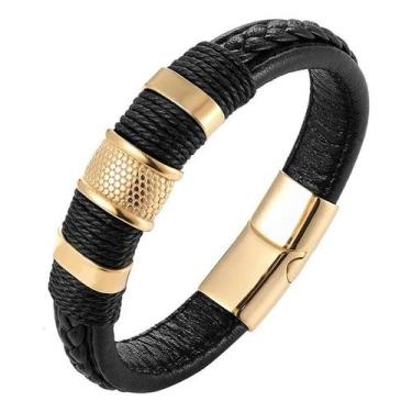 Imagem de Bracelete Pulseira Masculina Couro Luxo Moderna - Vinkin, Bracelete