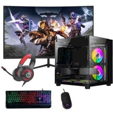 Imagem de Computador Gamer Intel Core I9 11ª Geração 32gb Ram SSD 480GB RTX 2060 Tela 23" Curva Gabinete Aquário com RGB - Preto
