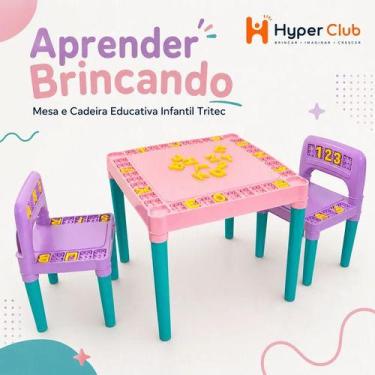 Imagem de Mesa Infantil Educativa com 2 Cadeira Mesinha com Letras e Números - R