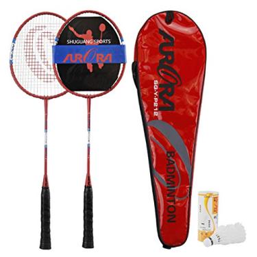 Imagem de HiXB Raquete de Badminton Ternos para dois jogadores Esportes ao ar livre e Fitness Pacote inclui 3 Badminton e estojo de transporte adequado para presentes adultos crianças, RedOne