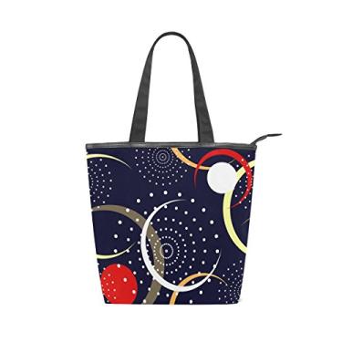 Imagem de Bolsa feminina de lona durável abstrata padrão geométrico grande capacidade sacola de compras bolsa de ombro