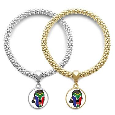 Imagem de DIYthinker Bandeira da África do Sul, touca de maquiagem facial, pulseira para amantes, pingente, joia para presente de casal