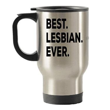 Imagem de SpreadPassion Caneca de viagem para lésbicas - Caneca térmica Best Lesbian Ever Travel - Presentes para lésbicas - Casal, casamento, despedida de solteira, aniversário, relacionamento, noivado, casal