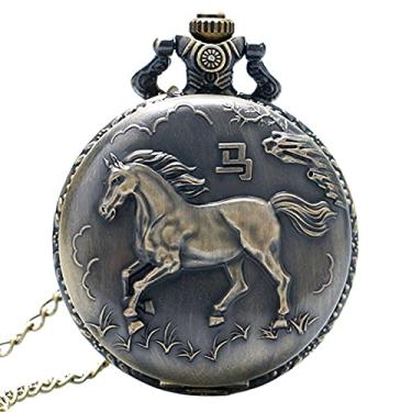 Imagem de Akopiuto Relógio de bolso vintage bronze cavalo corrida quartzo relógio feminino masculino colar pingente com corrente