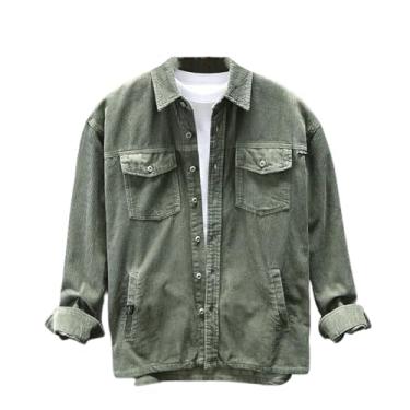 Imagem de Camisas masculinas outono inverno japonês solto casual bolso sólido algodão cinza camisa veludo cotelê roupas vintage, Cinza 9ish En8, G
