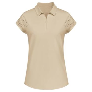 Imagem de JACK SMITH Camisas polo femininas de golfe de manga curta dry fit tênis FPS 50+ blusas leves de treino para mulheres P-2GG, Caqui, P