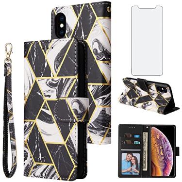 Imagem de Asuwish Capa carteira compatível com iPhone Xs X 10 10s e protetor de tela de vidro temperado de couro com suporte de cartão para iPhone X, iPhone Xs, iPhone10 i, PhoneX SX 10x 10xs X, feminino,