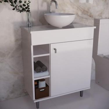 Imagem de Gabinete Armário para Banheiro Suspenso com Cuba e com Pés Branco