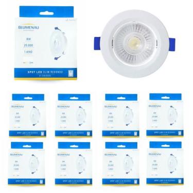 Imagem de Kit 10 Spot Led Embutir 8w Redondo Teto Dicróica Bivolt Blumenau 6500K