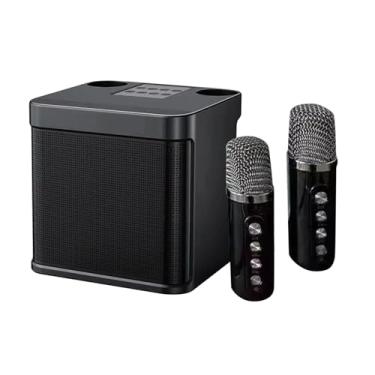 Imagem de TTETTZ Máquina de Karaokê Alto-falante Portátil BT Entertainment com 2 Microfones Sem Fio Mudança de Voz para Adultos Crianças Acampamento de Natal, Preto