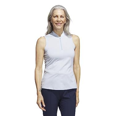 Imagem de adidas Camisa polo feminina de golfe sem mangas OtToman de duas cores, Azul maravilha, P