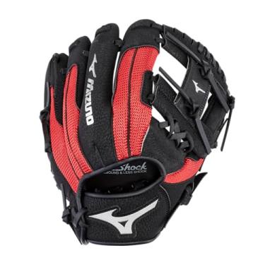 Imagem de Mizuno GPP1000Y3RD Prospect Series Luvas de beisebol PowerClose, 25,4 cm, mão esquerda, preto/vermelho Deep III Web
