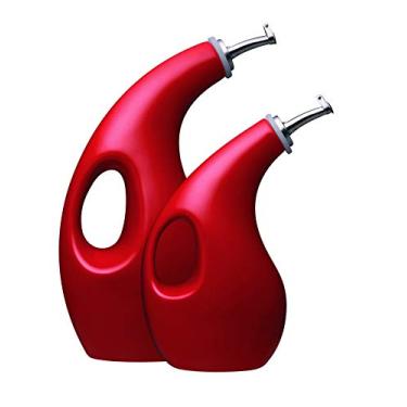 Imagem de Rachael Ray Dispensador de garrafa de azeite de oliva Evo de cerâmica sólida com conjunto de bico, 2 peças, vermelho