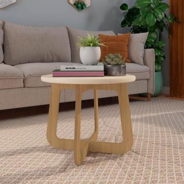 Imagem de Mesa De Centro Redonda Em MDF Artely Jasmin Cor Off White com Carvalho