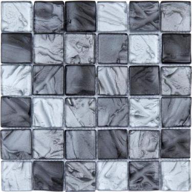Imagem de PASTILHA DE VIDRO J02 - JUNSUI CINZA/PRETO 30x30cm  - GLASS MOSAIC