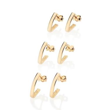 Imagem de Kit 3 brincos rommanel banhado ouro 18k feminino meia argola 1 2 e 3 f
