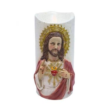 Imagem de  Sagrado Coração De Jesus Luminária Vela 17.5cm - Enfeite Resina - Gen