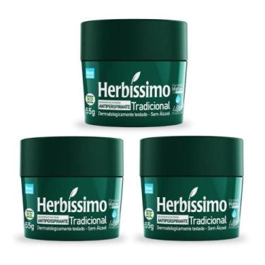 Imagem de Kit 3 desodorante creme herbissimo tradicional antitranspirante 55g