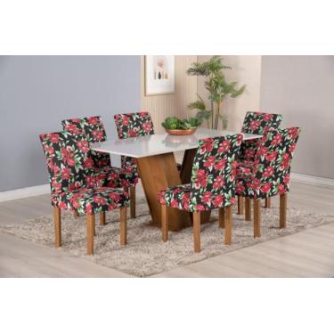 Imagem de Capa Pra Cadeira Jantar Para Mesa 6 Lugares Estampado Malha Gel - Flor