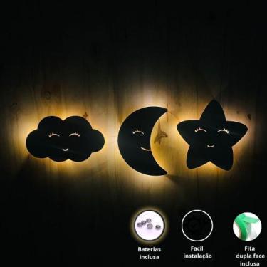 Imagem de Kit Luminária Nuvem estrela lua abajur decorativo para quarto infantil