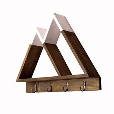Imagem de Prateleira de montanha e entregue – Prateleira triangular para berçário de aventura na montanha, prateleiras de madeira geométricas flutuantes com ganchos de parede ruic para berçários, quarto de
