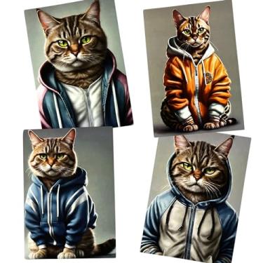 Imagem de Whitman and Daughter Cartões de notas divertidos da moda, conjunto de artigos de papelaria para gatos (16 cartões em branco com envelopes, 10 x 15 cm) cartões de felicitações de gatos usando agasalhos