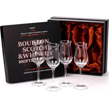 Imagem de Copos para snifter de vinho conhaque, conhaque, uísque, tequila e sobremesa - Conjunto de 4 - Snifters de cristal pequenos profissionais de 113 g Sniffers de presente para beber licor puro - Sippers