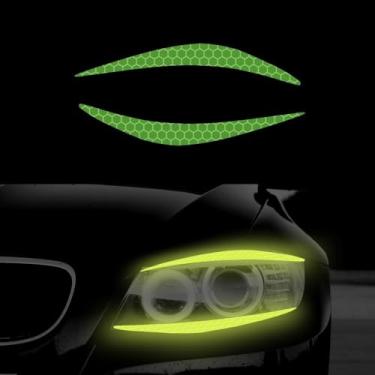 Imagem de 1 par de adesivos refletivos de faróis de carro para carros decalques de olho de carro para carro, caminhão, delineador falso, acessório de carro de menina fofa (verde fluorescente)