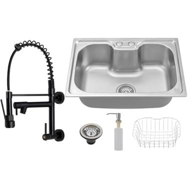 Imagem de HOLTTER, Kit Cuba em Aço Inox Elegante com Torneira Gourmet Parede para Cozinha com Acessórios Cesto Escorredor e Dosador Detergente Sifão Antirruído