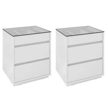 Imagem de Kit 2 Mesas de Cabeceira 3 Gavetas com Organizador Tampo Vidro Belize 