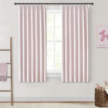 Imagem de Cortinas de cozinha blecaute rosa pálido 113 cm de comprimento, conjunto de 2 painéis, mini cortinas plissadas de linho natural, privacidade térmica com ganchos e aba traseira, cortina de 113 cm de