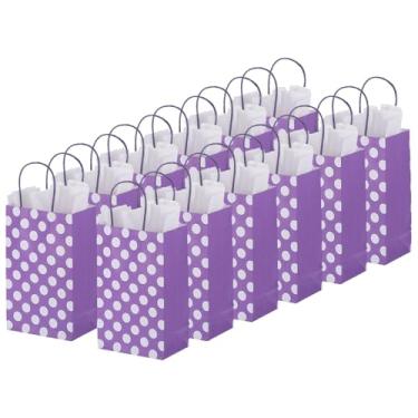 Imagem de PATIKIL Sacos de presente de 13 x 8 x 21 cm com papel de seda branco, pacote com 24 sacos de lembrancinha com alças para compras de festa de aniversário de casamento, roxo pontilhado