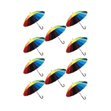 Imagem de 10 Guardas Chuva Arco Iris 16 Varetas Automático Reforçado - Guardalux
