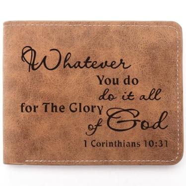 Imagem de THTCSQ Presentes cristãos carteira de couro gravada personalizada carteira de couro versículo bíblico fé religioso presentes inspiradores cristãos, 1 Corinthians 10:31, Presentes Cristãos