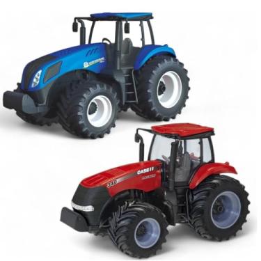 Imagem de Kit 2 Trator Magnum Case 340 Miniatura Brinquedo Criança New Holland T8.430 Vermelho E Azul 1/30