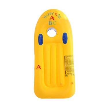 Imagem de UGPLM Crianças Infláveis ​​Surfboard Surf Surf Body Board, com alças, portáteis e infláveis ​​de água da piscina flutuando para a festa de verão da piscina, Amarelo